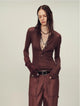 Ultrafine water-soluble wool blended versatile V-neck cardigan long-sleeved knitted top "Warm Brown Quiet Autumn"