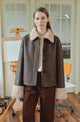 "Slightly Sweet Latte Second Generation" Furry Lapel Wool Artificial Compound Leather Casual Straight Shearling Jacket