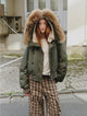 Cool and Sharp, fashionable casual design, warm short style, large hood, raccoon fur collar style jacket
