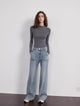 "Fine Sand Coast" deconstructed straight-leg slightly flared wide-leg loose casual jeans for women