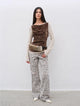"Wilful Zebra" custom zebra print yeast stone washed low waist flared jeans for women