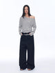 Fashionable off-shoulder Lyocell Tencel wool blended draped patchwork striped T-shirt"Picasso Lines"