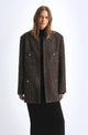 Circle Texture Sequined Wool Tweed Round Neck Long Chanel Style Coat for Women