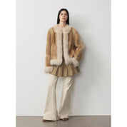 Fireladyfur Women's  Blue Mink & Fox Fur Patchwork Coat "Casual Gene"
