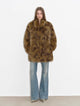 Paris Moonlight Night Funky Print Swoosh Fluffy Stand Collar Drop Shoulder Fox Fur Coat
