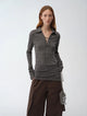 Light luxury silver silk knitted slightly transparent tie lapel slim drape long sleeve knitted top"Eiffel"