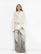 Acetate mulberry silk French romantic fungus-edged flowing collarless pleated silhouette shirt "Spring Wings"