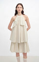 "Floating Island Manor" small stand-up collar design asymmetrical halter dress