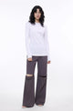 Round neck deconstructed long sleeve T-shirt for women Slim fit and versatile top
