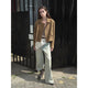Suede lambskin retro double-breasted lapel wide-shoulder genuine leather jacket imported from New Zealand "Nth power"