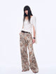 Vintage Print Linen Blend Cut Scimitar Wide Leg Casual Pants"Slow Paris"