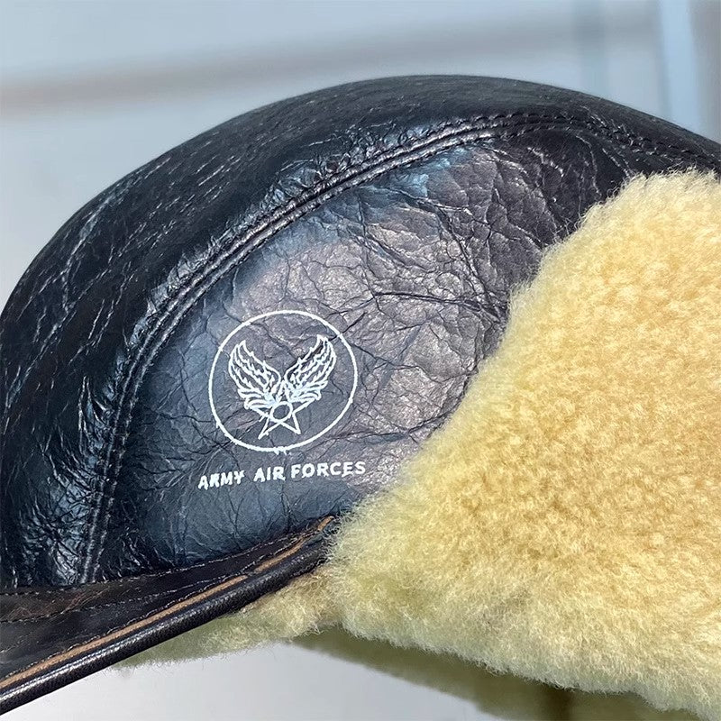 U.S. WWII Air Force pilot hat B2 fur and leather baseball cap winter ear protection warm duckbill cap