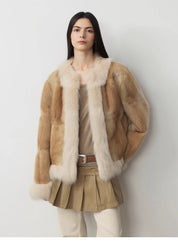 Fireladyfur Women's  Blue Mink & Fox Fur Patchwork Coat "Casual Gene"