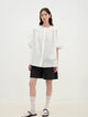 "Romantic Line Drawing" Pure Cotton Slightly Wrinkled Puff Sleeve Short Top for Women