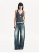 Cotton and Linen Blended Henley Collar Beaded Vest Summer"Summer Night Starry Sky"