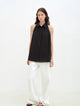 "Poland Island" imported pure cotton stand-up collar sleeveless striped shirt temperament top for women