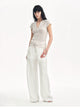 Cotton and Linen Blend Sequined Henley Neck Short Sleeve T-Shirt"Minimalist Light Gap"