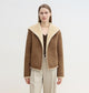 “Floating Dune" Wool Contrasting Artificial Compositesuede Navy Collar Shearling Jacket