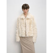 Fireladyfur Women's Soft & Warm Short Wool Sheepskin Coat“Blackmoon Berlin”