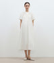"First Love Island" Cotton Stand Collar Pleated Short Sleeve Shirt Dress for Women