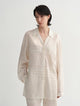 Linen original art stripe print classic lapel small V-neck design breathable shirt suit for women