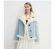 "Mint Glacier"Flip Collar Reversible Shearling Denim Wool Jacket