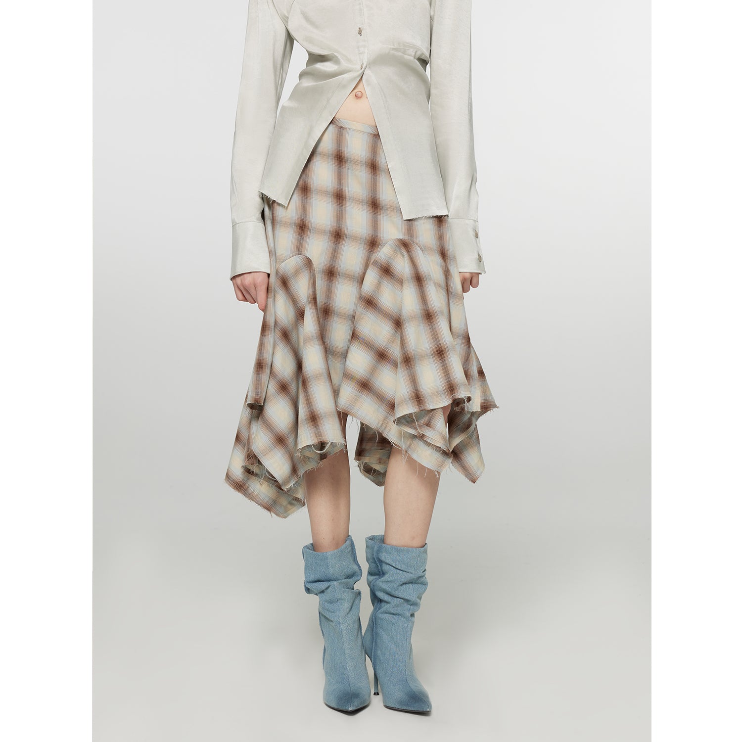 【PRENDA】 CHECKED FRILL SKIRT CUT-OFF BOOTS CUT PANTS ktown4u.com : [HITIT] Jenna Pleats Semi Bootcut Skirt Long