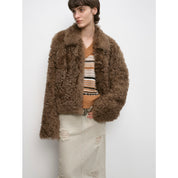 Fireladyfur Women's Soft & Warm Short Wool Sheepskin Coat“Blackmoon Berlin”