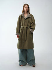 "Urban Island" Retro Plaid Mid-Length Workwear Lapel Trench Coat