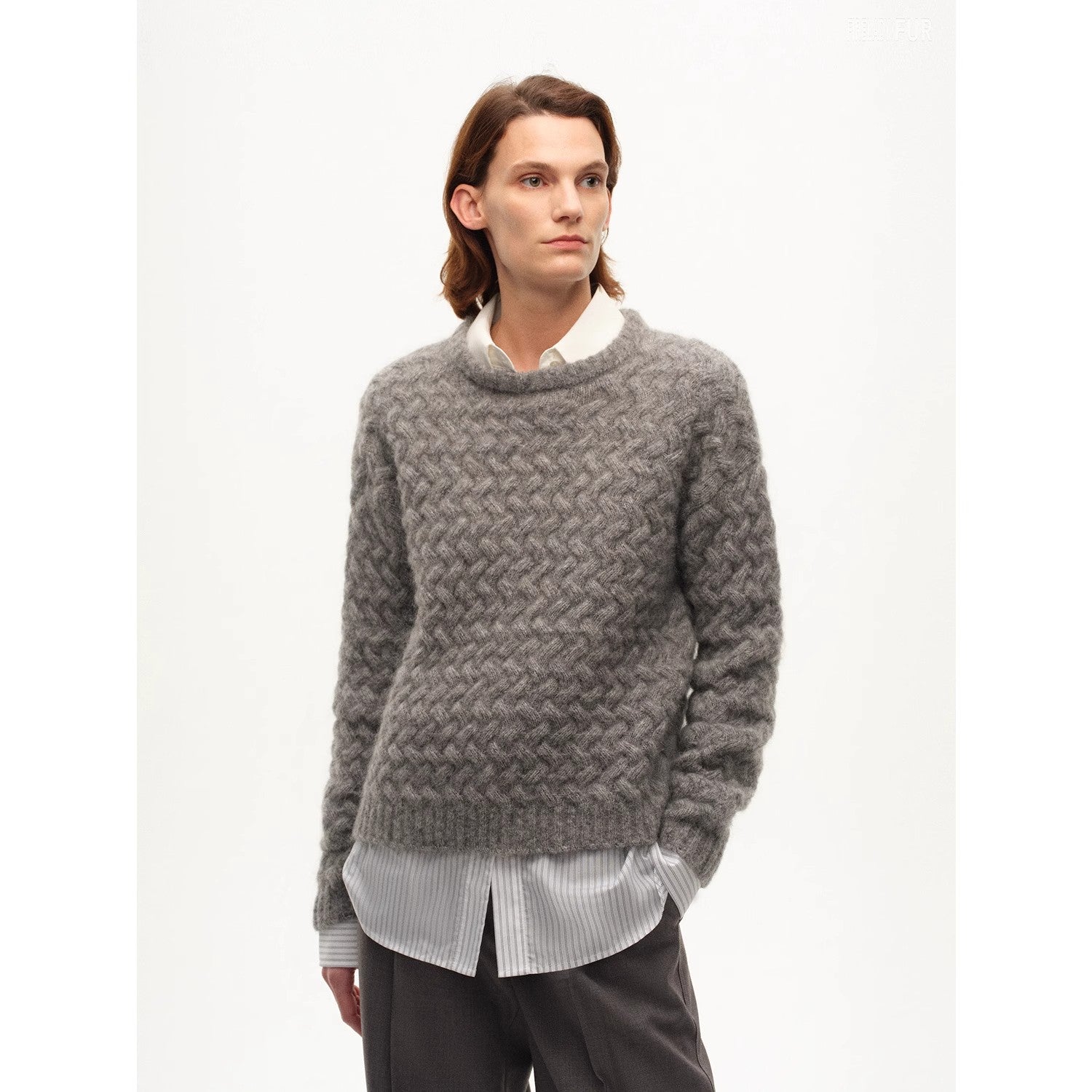 [FF×JW Collaboration Warm Exclusive] Classic Mohair Pullover Sweater with Textured Knit and Warmth-Enhancing Round Neck