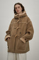 "Quartet Short" Wool Artificial Compositesuede Hooded Shearling Jacket
