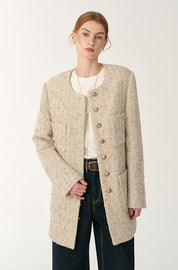 Heavy wool tweed high-end exquisite round neck patch pocket slim Chanel jacket for women