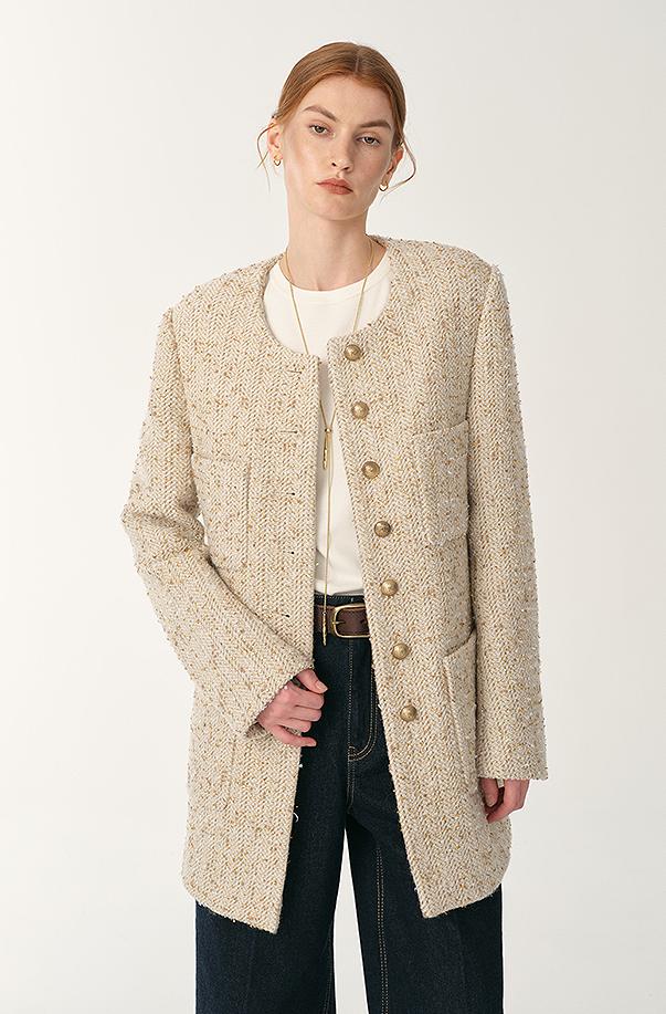 Heavy wool tweed high-end exquisite round neck patch pocket slim Chanel jacket for women