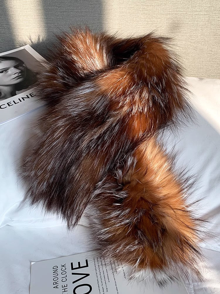 Fox Fur Knitted Scarf Warm Double-Sided Fur Neck Scarf