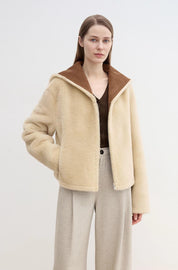 Floating Dune Contrast Navy Collar Shearling  Jacket