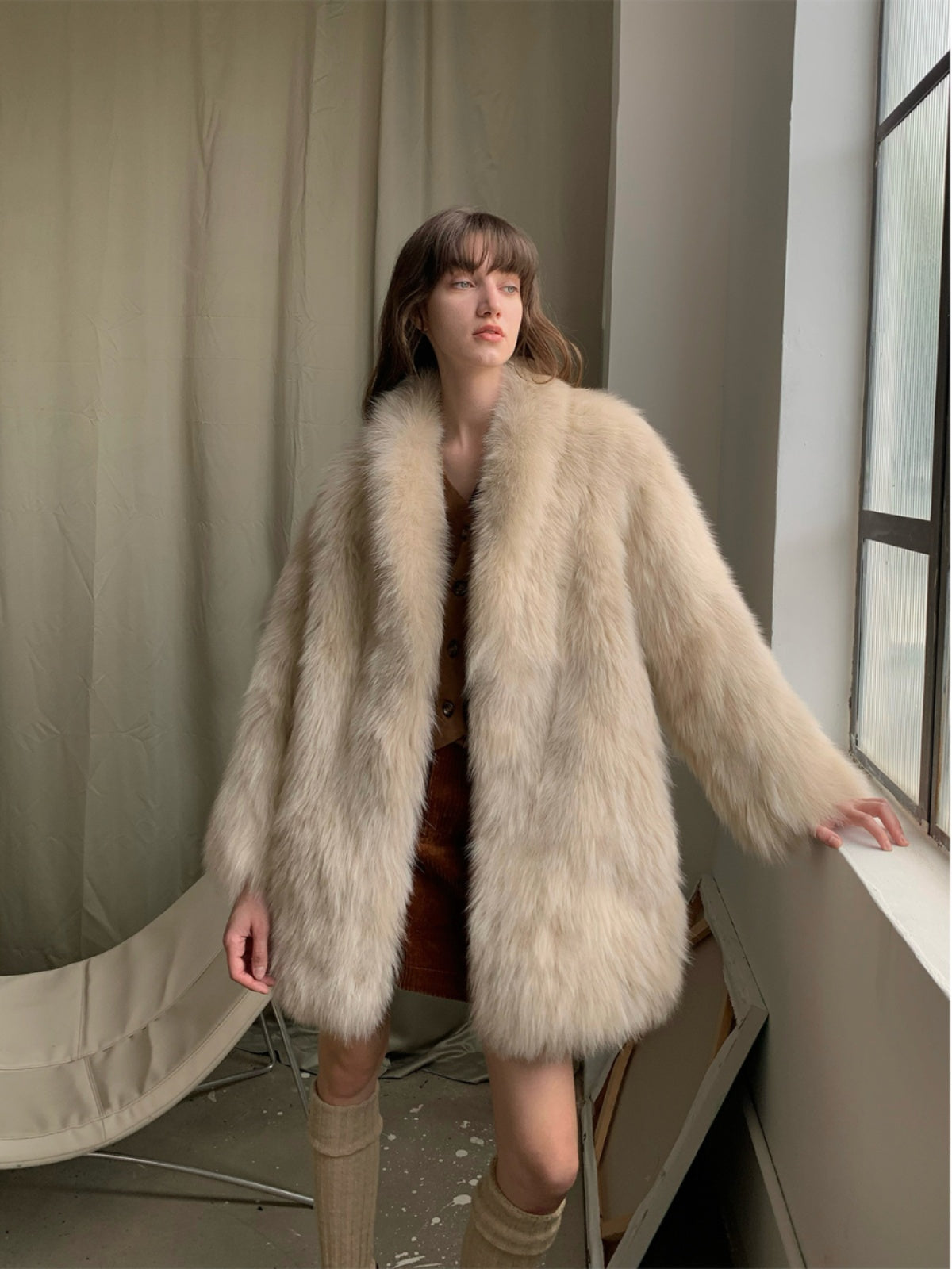 Light Years Away Imported Crown Grade Fox Fur Fashion Light Luxury Style Suit Collar Mid-Length Fur