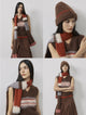 Fireladyfur Women's Mohair Wool Blend Vintage Colorblock Knit Hat Scarf Set