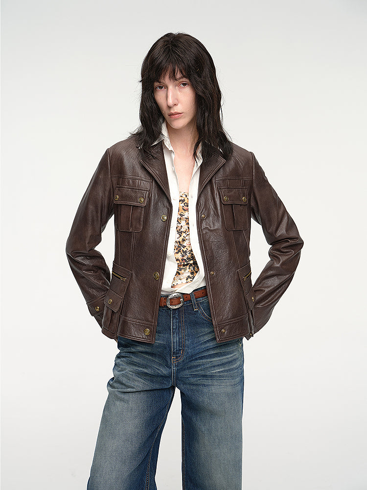 "Phantom of the Floating Palace" imported oil wax sheepskin waist leather jacket from New Zealand