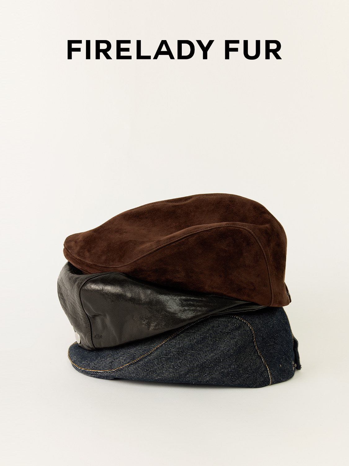 Firelady Fur | Women‘s Leather Beret in Distressed Denim with Waxed Velvet Flock