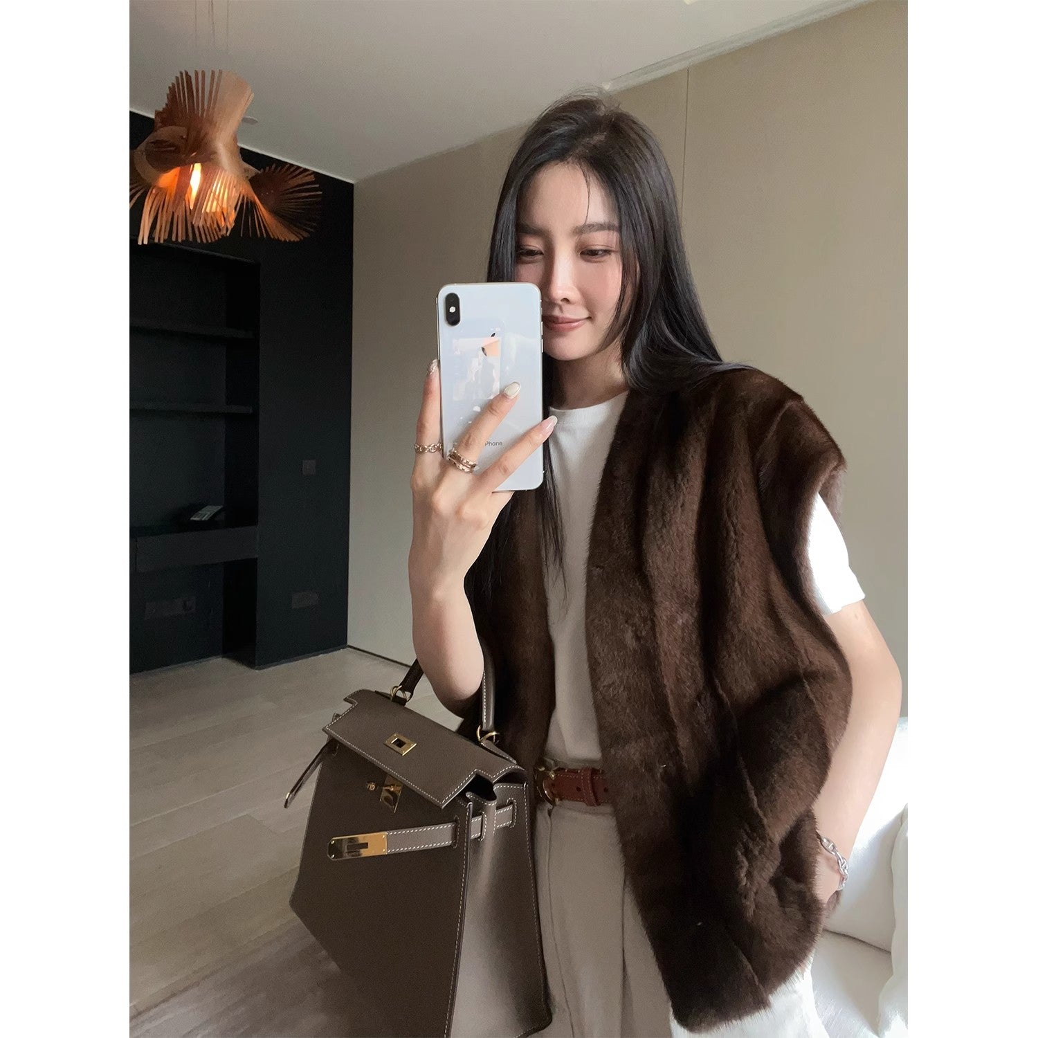 NAMA Chocolate Brownie Imported Whole Mink Vest Fur Coat