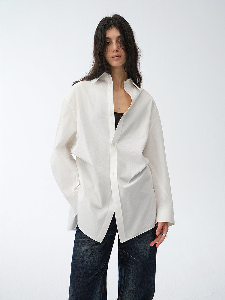 Loose casual standing straight silhouette deconstructed waist shirt “Moonlight Vermilion”