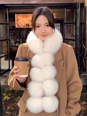 Women's Cute Fox Fur Magnetic Fur Pom Pom Scarf