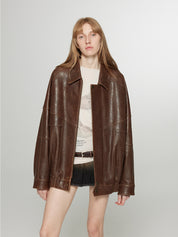 Rebel Vintage distressed waxed sheepskin silhouette lapel leather jacket