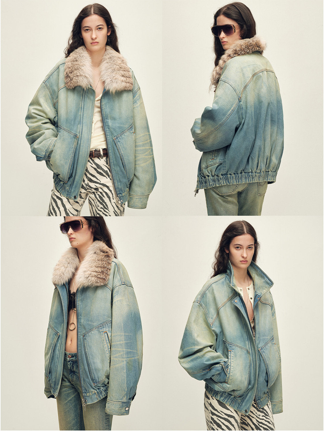 Firelady Fur Women's Denim Parka with SAGAFURS Fox Fur Collar "Warm Mist Glass"