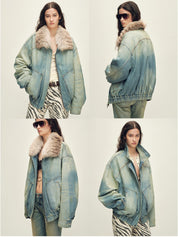 Firelady Fur Women's Denim Parka with SAGAFURS Fox Fur Collar "Warm Mist Glass"