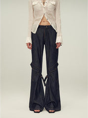 Retro-chic tri-color, low-rise, drapey, slim-fitting, bootcut straight-leg casual pants "Street Style"