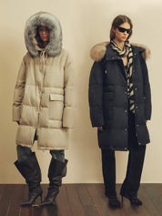 Firelady Fur Women's Down Parka with Detachable Fox Fur Collar & 90% Goose Down "Blue Winter Style"