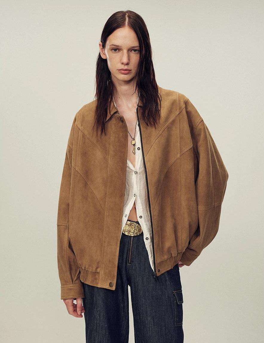 Suede top-grain sheepskin lapel genuine leather jacket