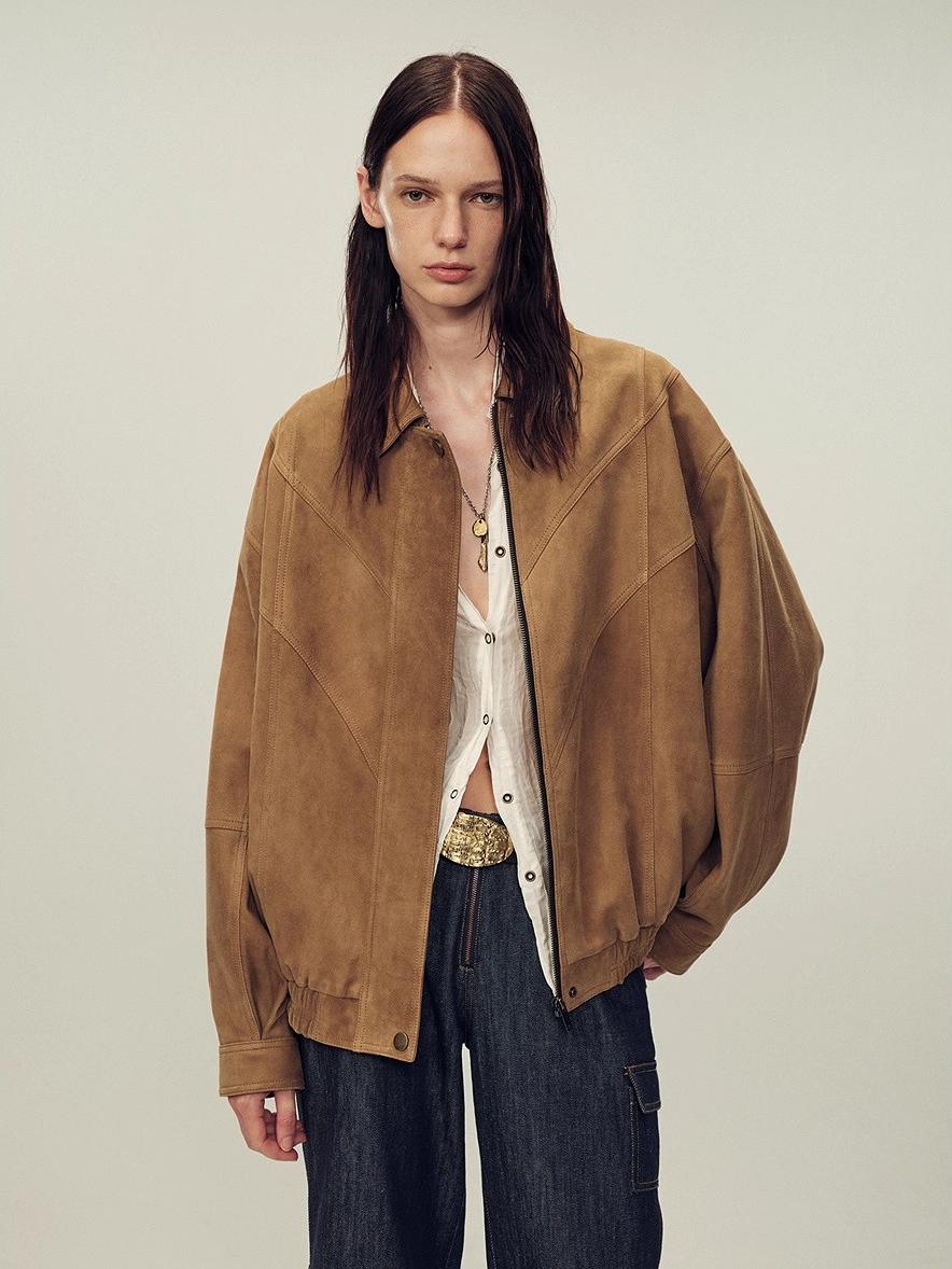 Suede top-grain sheepskin lapel genuine leather jacket