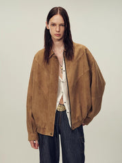Suede top-grain sheepskin lapel genuine leather jacket